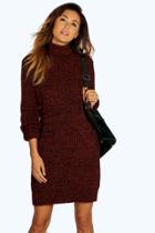 Boohoo Lexi Roll Neck Marl Jumper Dress Wine