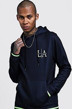 Boohoo La Neon Print Rib Detail Hoodie