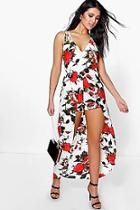 Boohoo Ann Strappy Floral Maxi Overlay Playsuit