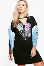 Boohoo Plus Dora Choker Band T-shirt Dress Black