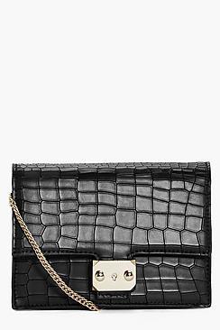 Boohoo Emma Mock Croc Box Cross Body Bag