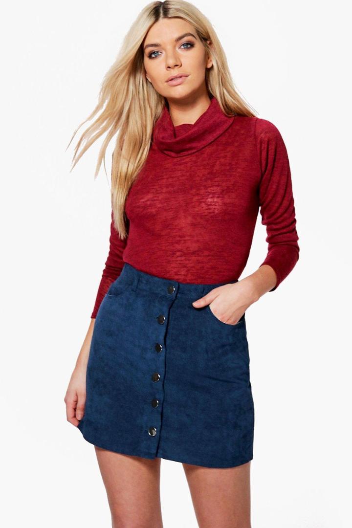 Boohoo Aurora Slub Roll Neck Top Wine