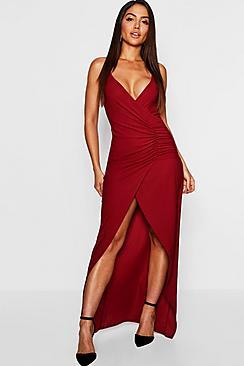 Boohoo Crepe Plunge Wrap Detail Maxi Dress