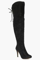 Boohoo Lexi Lace Back Over The Knee Boot Black