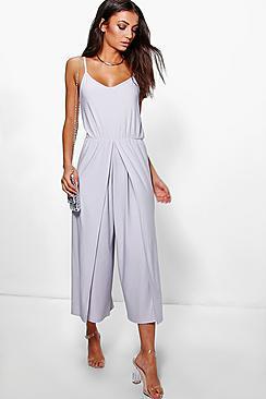 Boohoo Tall Sadie Wrap Split Leg Strappy Culotte Jumpsuit
