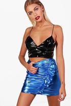 Boohoo Metallic Ruffle Front Mini Skirt