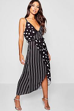 Boohoo Mix Print Wrap Front Midaxi Dress