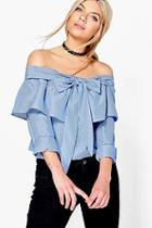 Boohoo Billie Bow Tie Striped Bardot Top