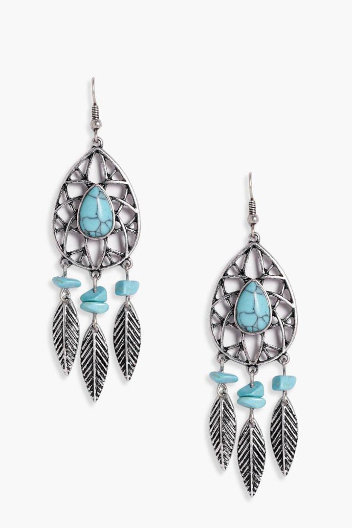 Boohoo Victoria Stone Detail Dreamcatcher Earrings Silver