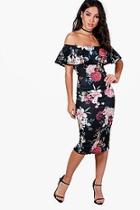 Boohoo Olivia Frill Layer Floral Midi Dress