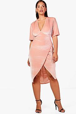 Boohoo Plus Jess Velvet Plunge Neck Wrap Dress