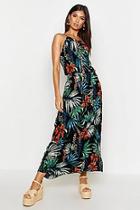 Boohoo Tropical Print Maxi Dress With Tie & Beading Detail