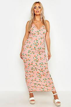 Boohoo Plus Angel Sleeve Fruit Print Thigh Split Maxi Dress