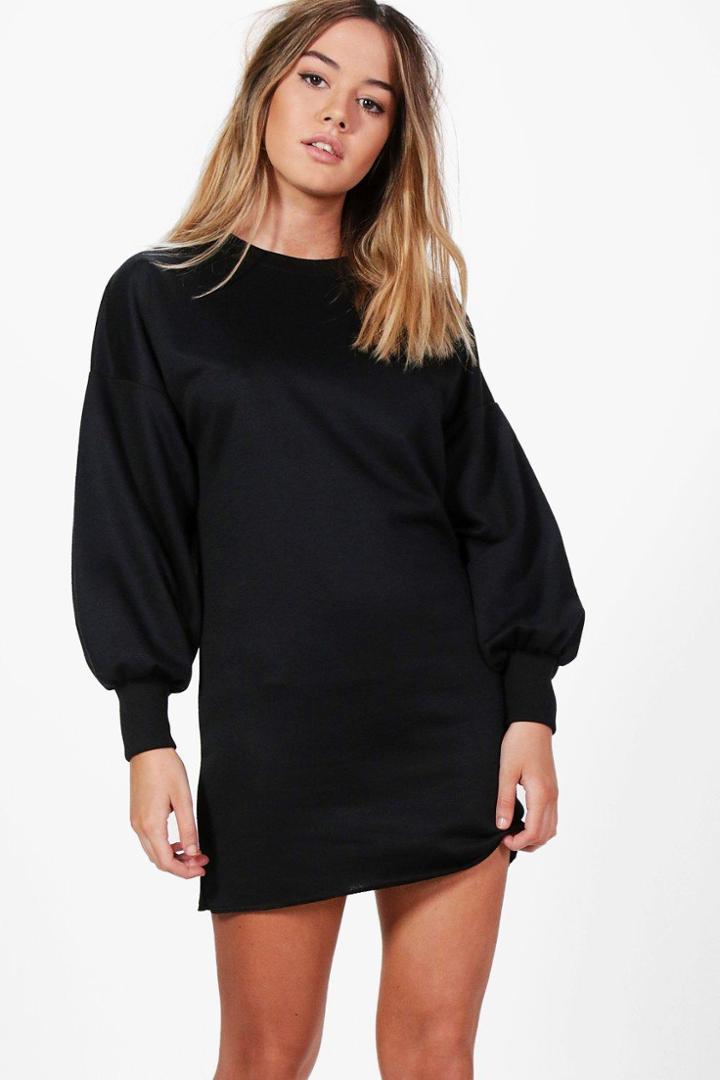 Boohoo Petite Lily Blouson Sleeve Oversized Sweat Dress Black