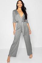 Boohoo Prince Of Wales Check Wrap Front Jumpsuit