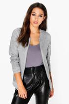 Boohoo Boutique Lucy Metallic Knit Bomber Jacket Silver