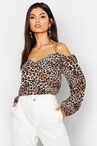 Boohoo Leopard Print Cold Shoulder Long Sleeve Top