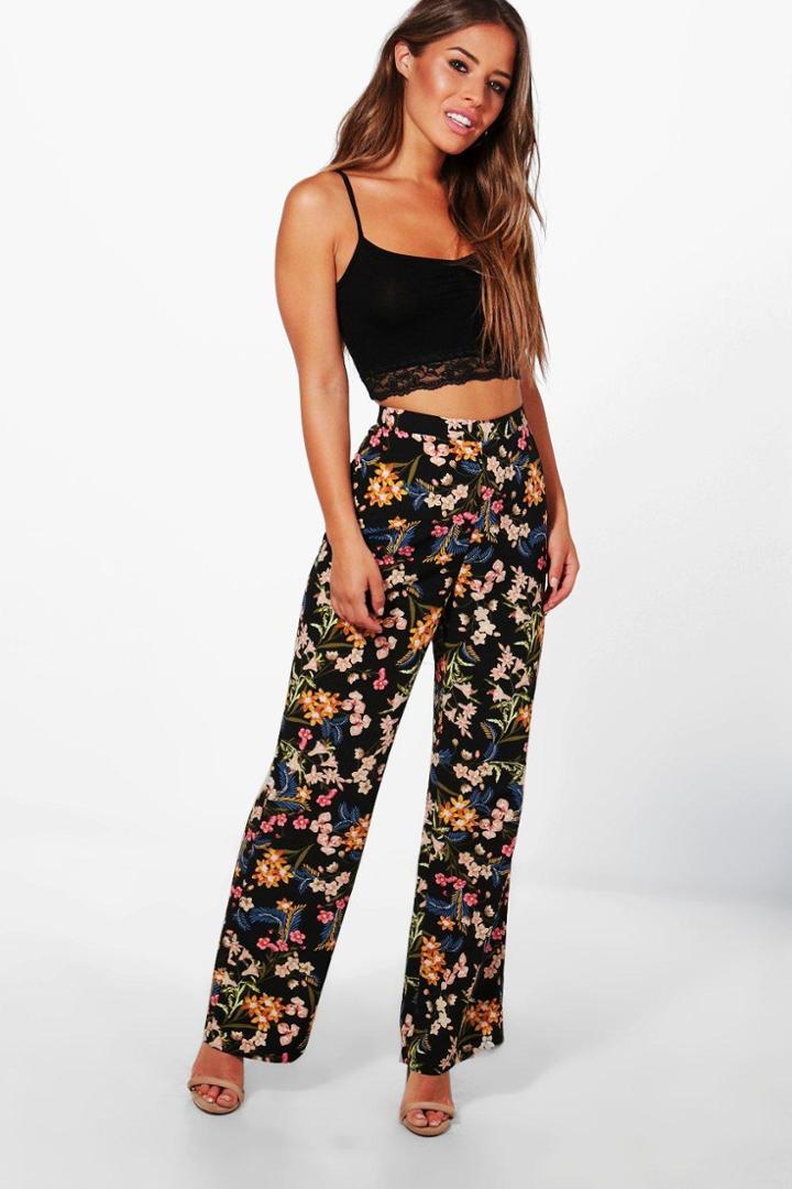 Boohoo Petite Jayne Floral Print Woven Wide Leg Trouser Multi