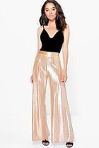 Boohoo Petite Leona Pleated Shimmer Wide Leg Trouser