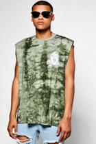 Boohoo Oversized Sleeveless Tie Dye T-shirt Khaki