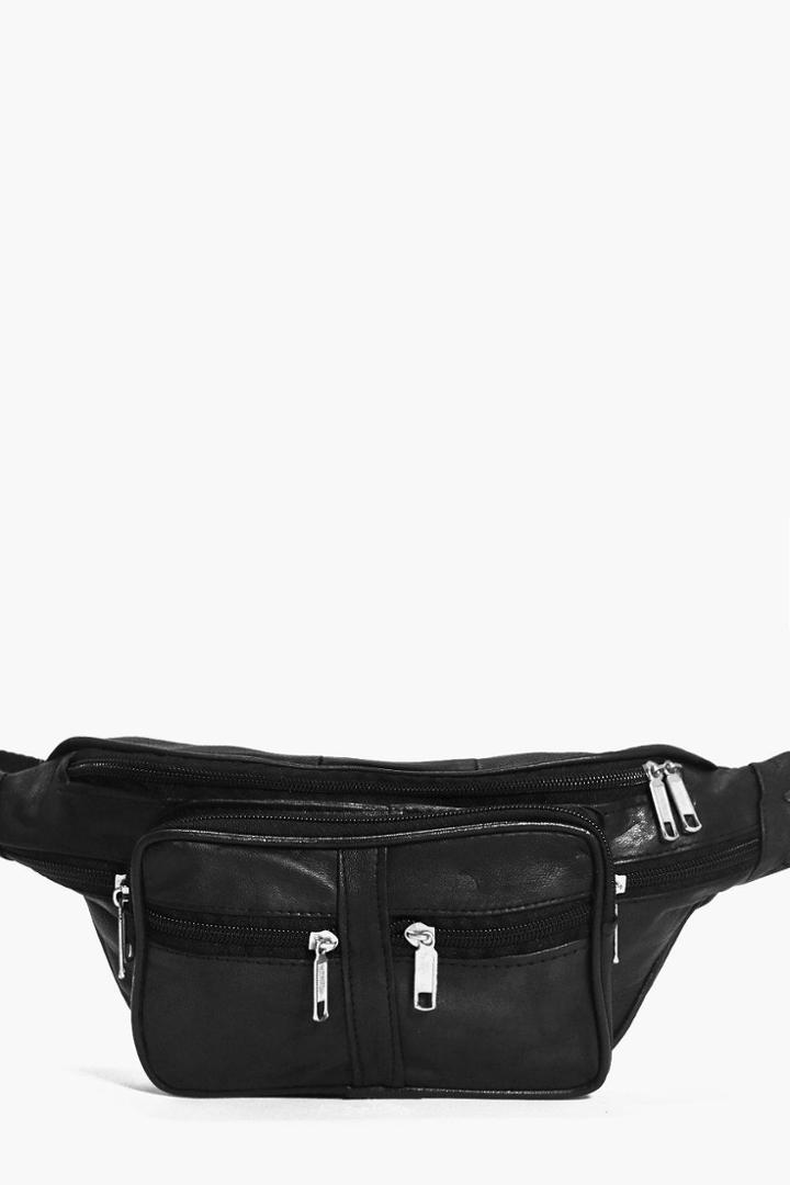 Boohoo Leather Multipocket Bum Bag Black