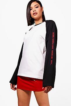 Boohoo Mia Super Oversized Slogan Sleeve Raglan