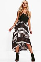 Boohoo Arianna Bohemian Print Dipped Hem Maxi Skirt