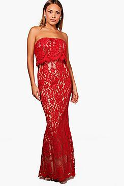 Boohoo Boutique Val Scallop Lace Bandeau Maxi Dress