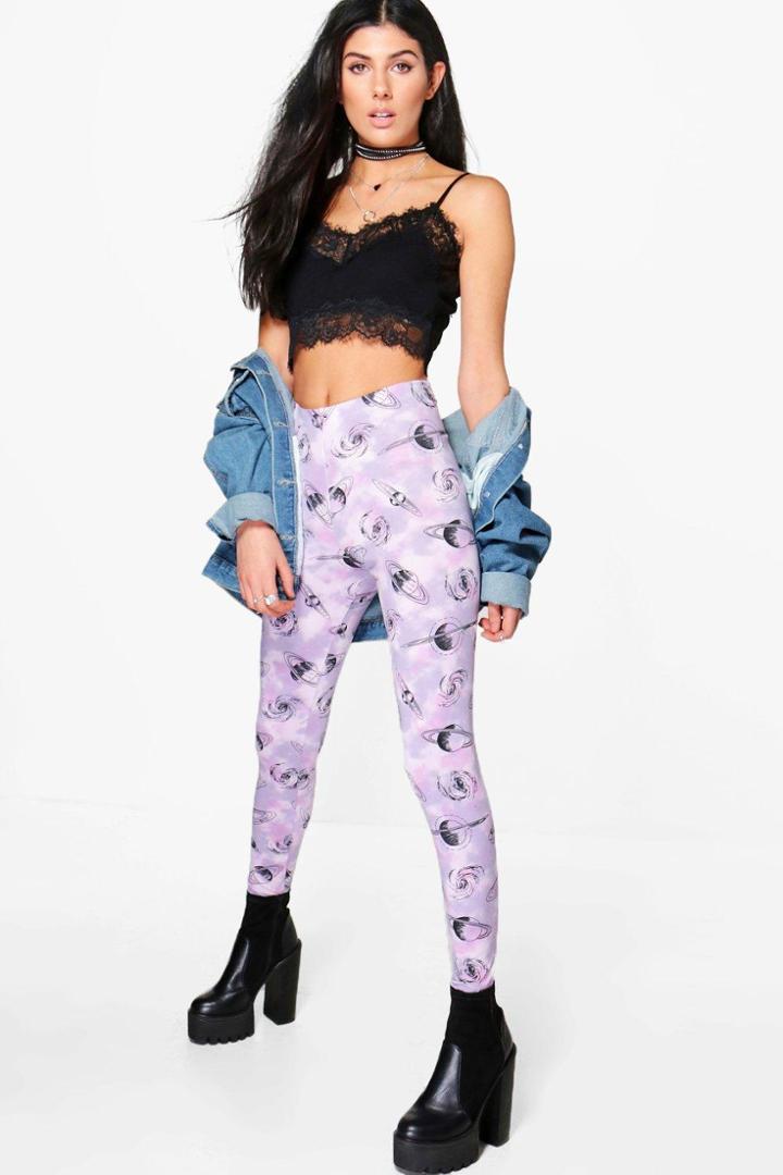 Boohoo Nori Solar System Festival Leggings Lilac