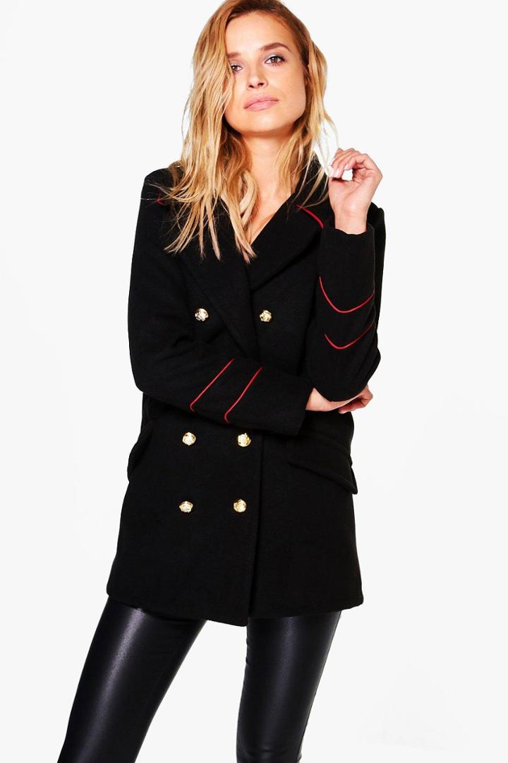 Boohoo Serena Button Detail Military Coat Black