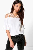 Boohoo Emma Strappy Neck Flare Sleeve Top Cream
