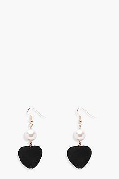 Boohoo Amy Pearl And Velour Heart Earrings