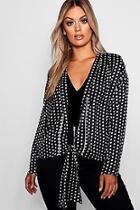 Boohoo Plus Tie Front Plunge Polka Dot Top