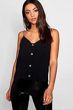 Boohoo Tall Mock Horn Button Detail V Neck Woven Cami