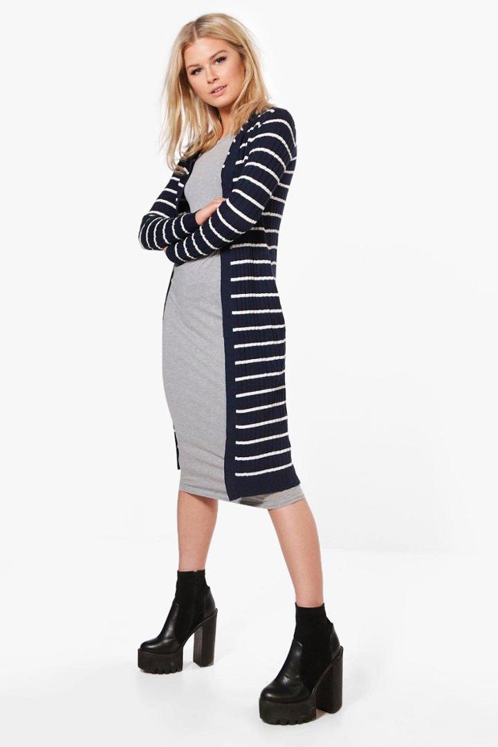 Boohoo Sarah Stripe Longline Cardigan Marine