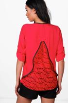 Boohoo Poppy Pu Trim Lace Back Blouse Red