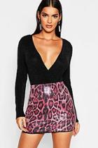 Boohoo Leopard Sequin Mini Skirt