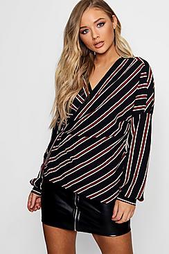 Boohoo Kelly Stripe Tie Waist Blouse