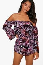Boohoo Betsy Rain Forest Leaf Beach Bardot Playsuit