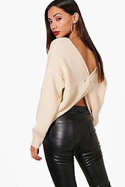Boohoo Petite Victoria Chunky Knit Knot Back Jumper