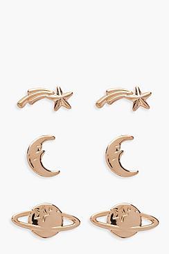 Boohoo Leanne Planet And Space Stud 3 Pack