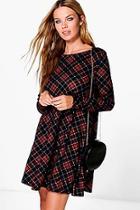 Boohoo Becky Check Brushed Knit Swing Dress