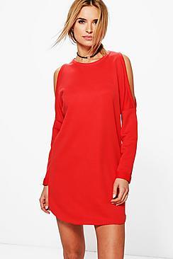 Boohoo Rita Cold Shoulder Sweat Shift Dress