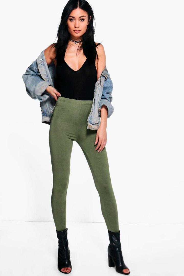 Boohoo Annie Basic Jersey Leggings Khaki