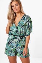 Boohoo Plus Nicola Tropical Kimono Playsuit Multi