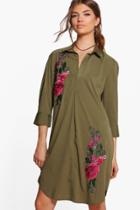 Boohoo Tall Mari Premium Embroidered Woven Dress Khaki