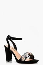 Boohoo Iris Wide Fit Floral Embellished Block Heel