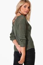 Boohoo Francesca Lace Up Back Slouchy Jumper Khaki