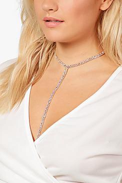 Boohoo Kya Plunge Double Track Diamante Necklace