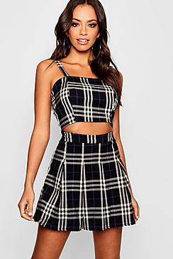Boohoo Check Box Pleat Mini Skirt